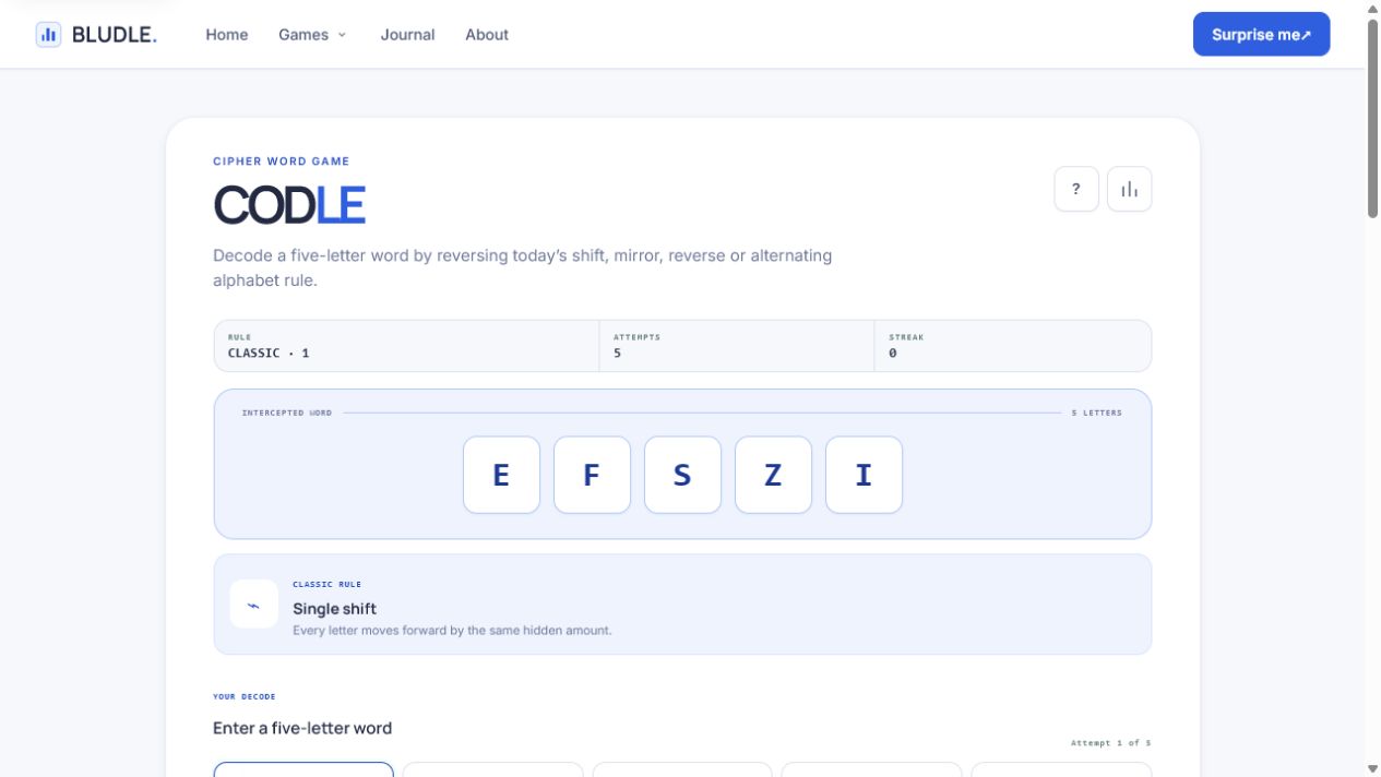 Screenshot of Codle gameplay