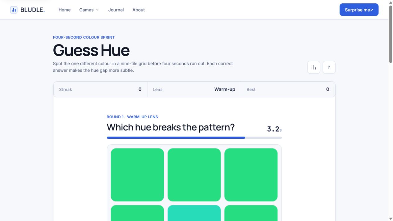 Screenshot of Guess Hue gameplay