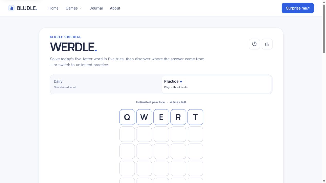 Werdle gameplay showing a five-letter guess