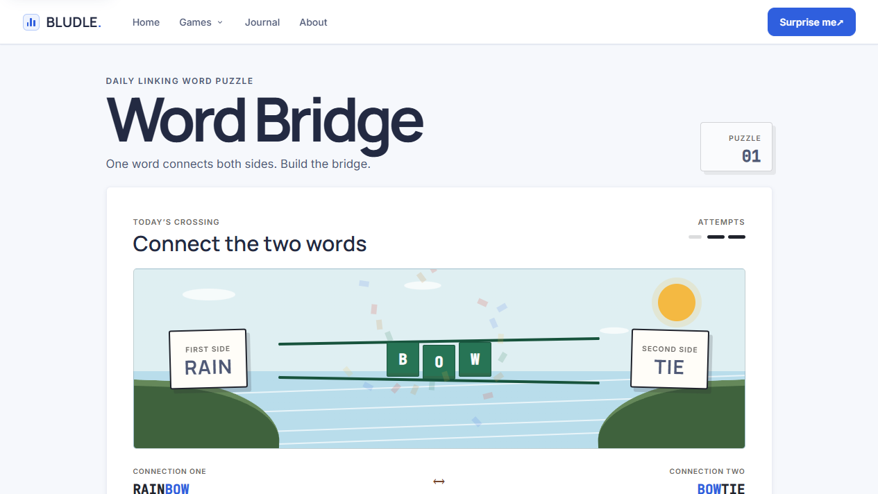 Screenshot of Word Bridge gameplay